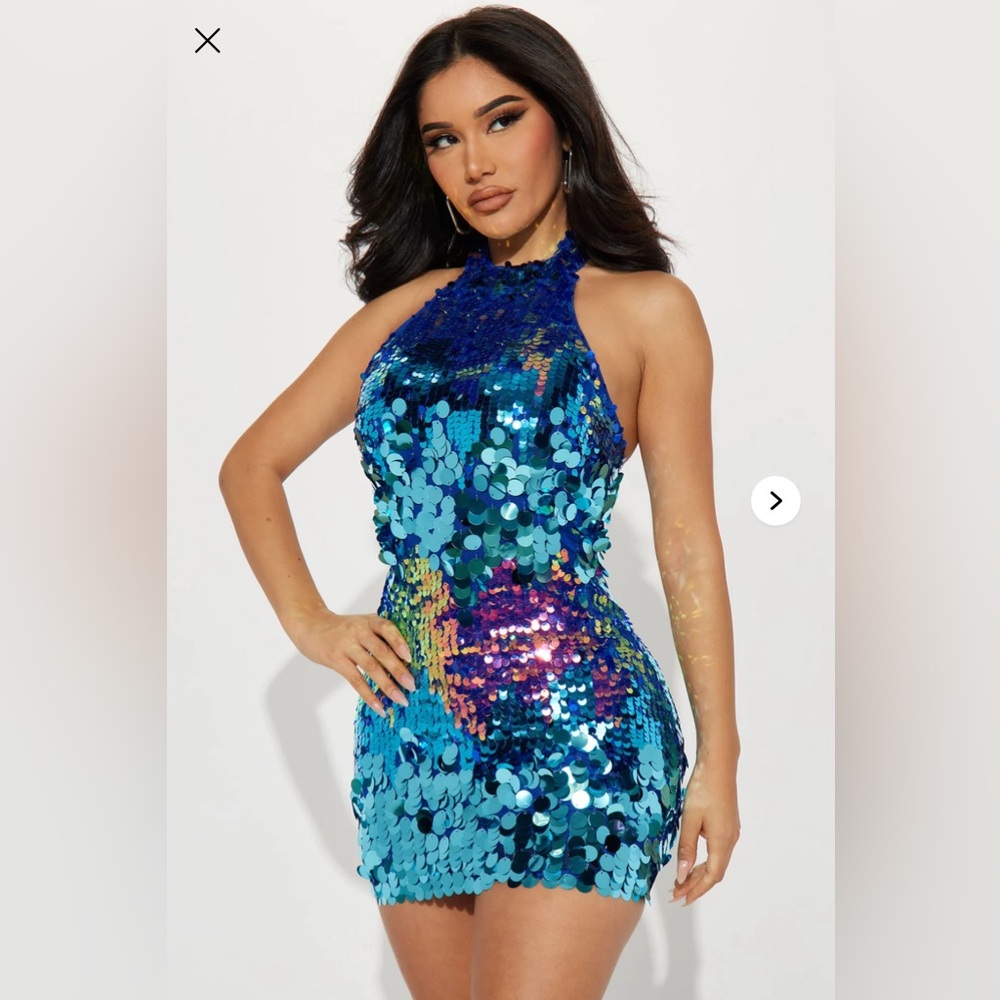 Fashion Nova Blue Sequin Mini Dress